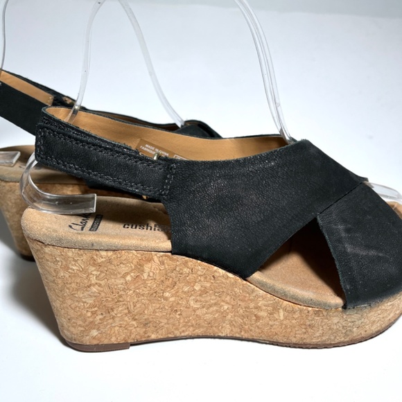 Clarks Annadel Eirwyn Black Suede Cork Wedge Platform Sandal - Picture 3 of 13